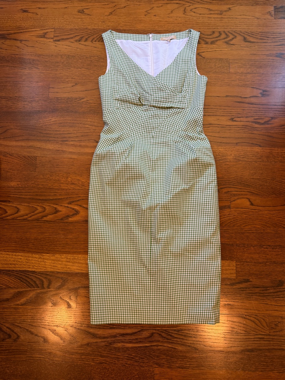 Michael Kors Green Gingham Midi Sheath Dress
